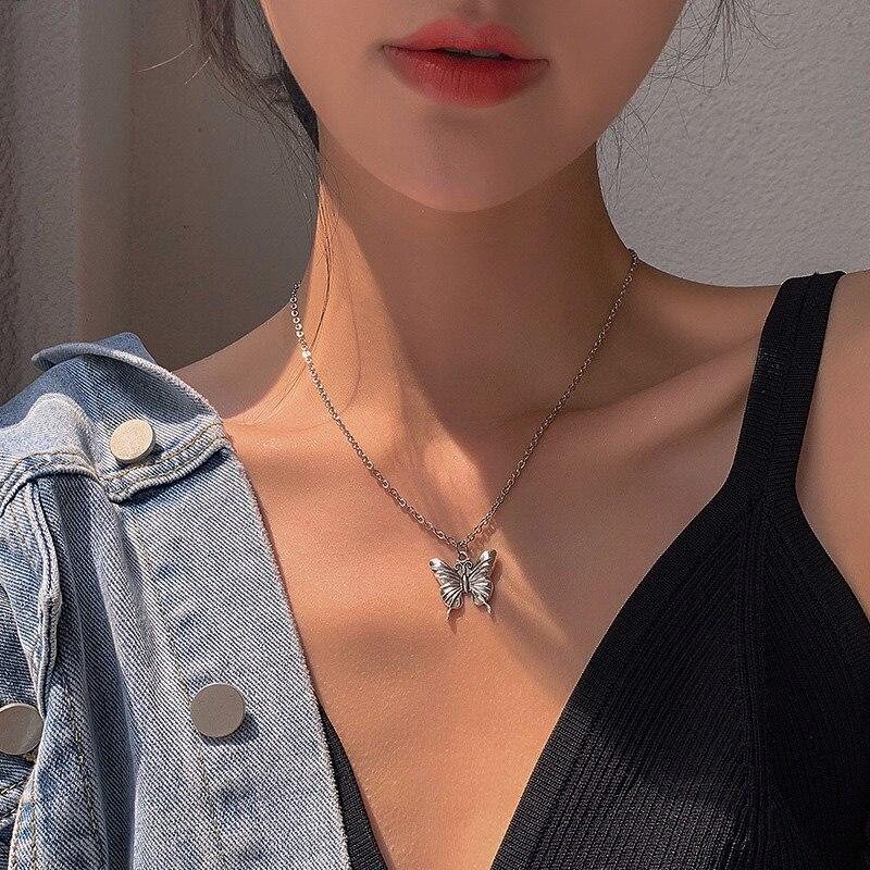 Silver Butterfly Necklace Pendant Necklaces Fangfei Store