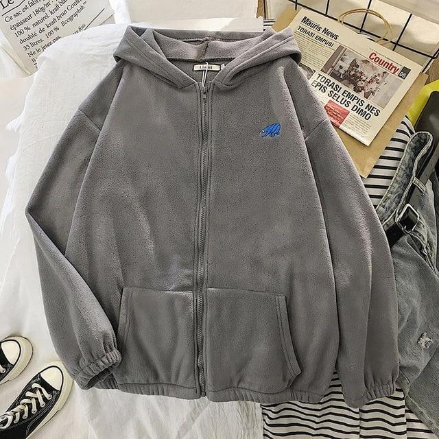 Bear Zip Up Hoodie Hoodies & Sweatshirts YanQingHuan Store Charcoal Grey S