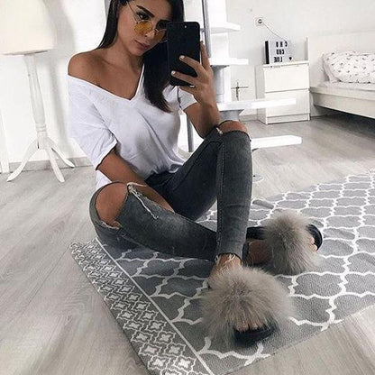 Fox Fur Sliders - FashionAngelz