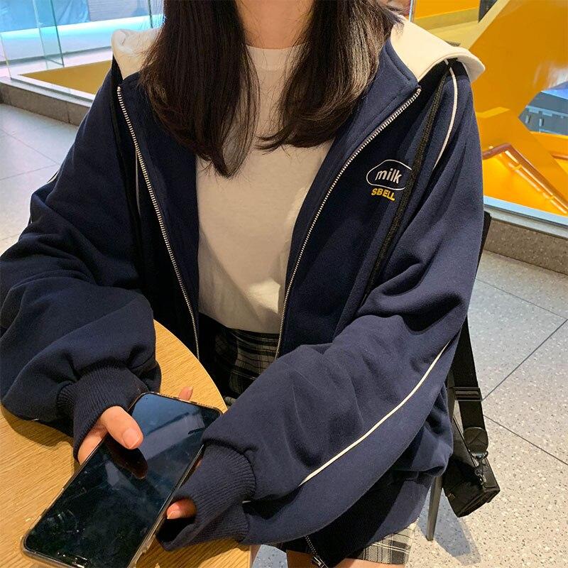 Zip Up "Milk" Hoodie Hoodies & Sweatshirts Catherine's wardrobe Store Navy Blue S 