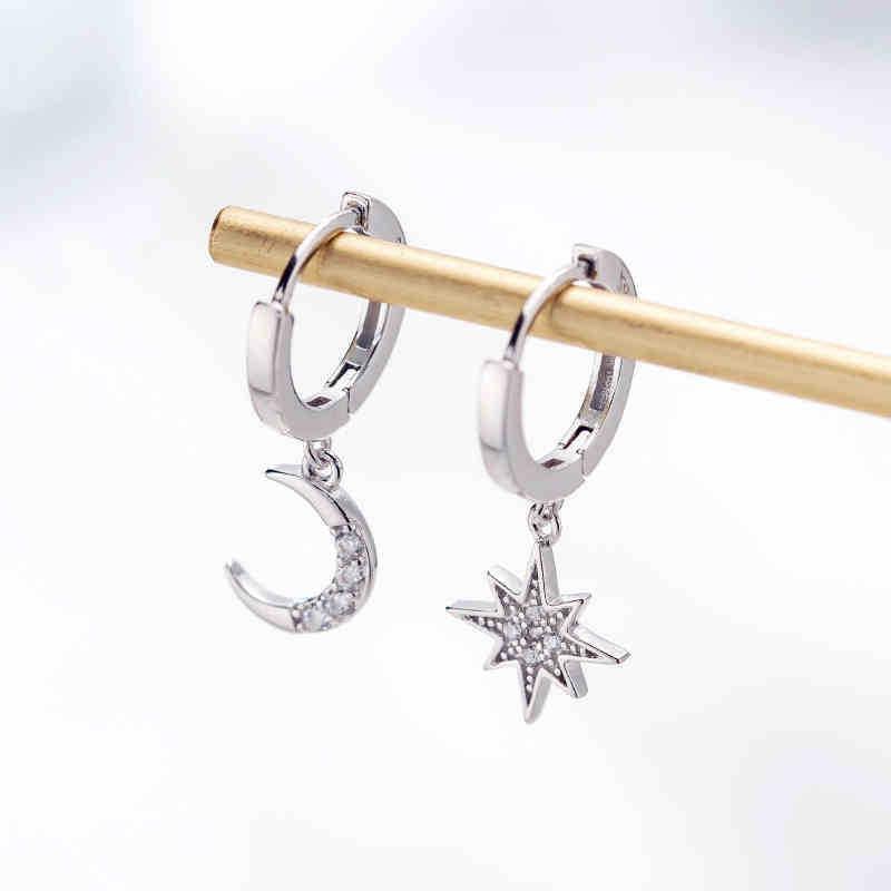 Crescent Moon & Star Asymmetric Earrings - FashionAngelz