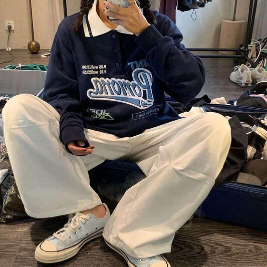 Vintage "Pomona" Oversized Sweatshirt Hoodies & Sweatshirts Catherine's wardrobe Store Navy Blue S 