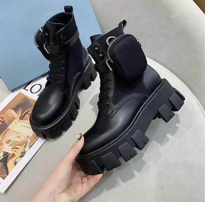 Lace Up Leather Boots Ankle Boots NAUSK Luck Store 