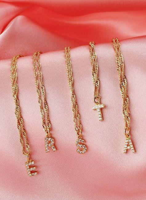 Cubic Zirconia Mini Initial Necklace - FashionAngelz