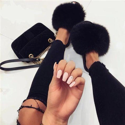Fox Fur Sliders - FashionAngelz