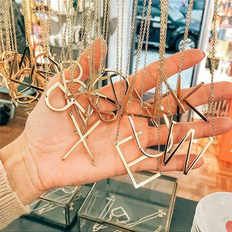 Large Initial Necklace - FashionAngelz