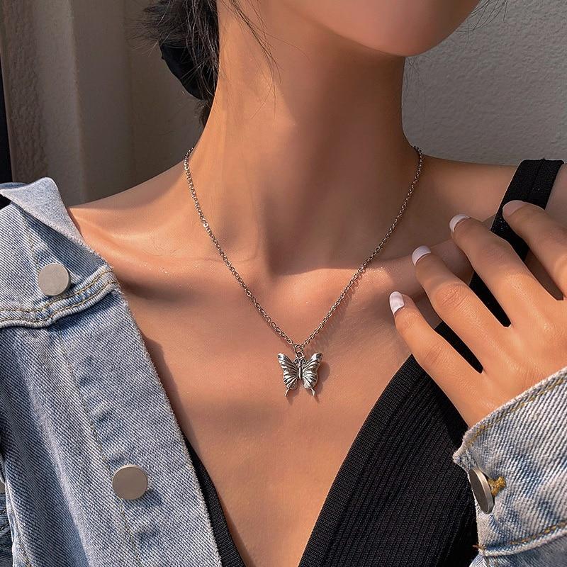 Silver Butterfly Necklace Pendant Necklaces Fangfei Store 