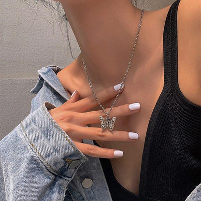 Silver Butterfly Necklace Pendant Necklaces Fangfei Store 