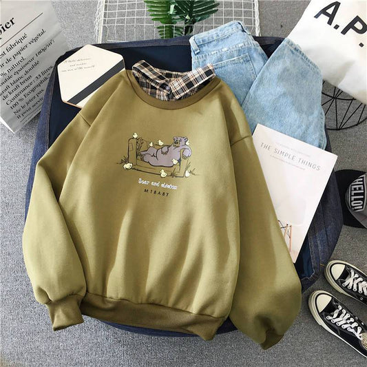 Bear & Chick Pullover Hoodies & Sweatshirts Goddess of luck Store Forest Green S 