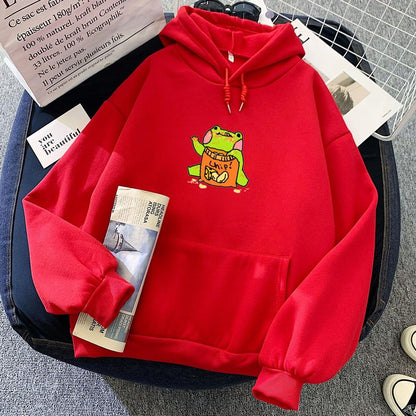 Cute Frog Eating Chips Hoodie Hoodies & Sweatshirts KEEVICI Factory Store 