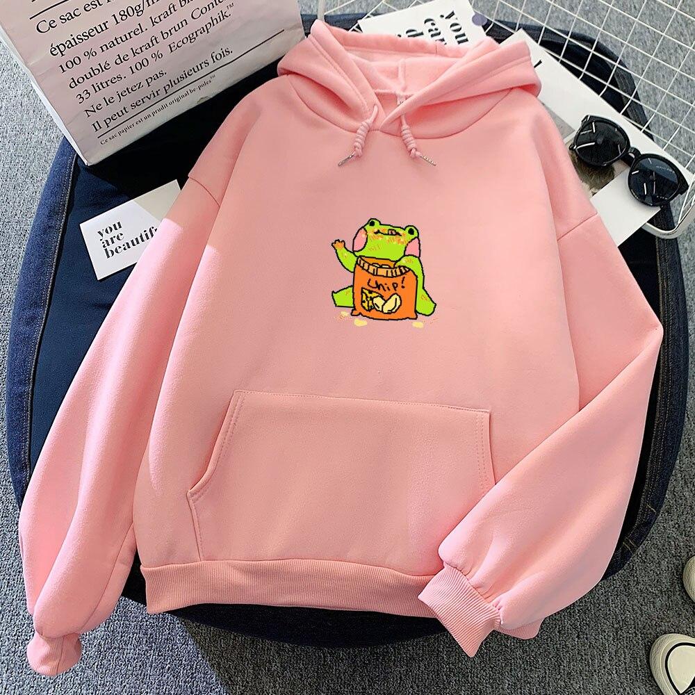 Cute Frog Eating Chips Hoodie Hoodies & Sweatshirts KEEVICI Factory Store 