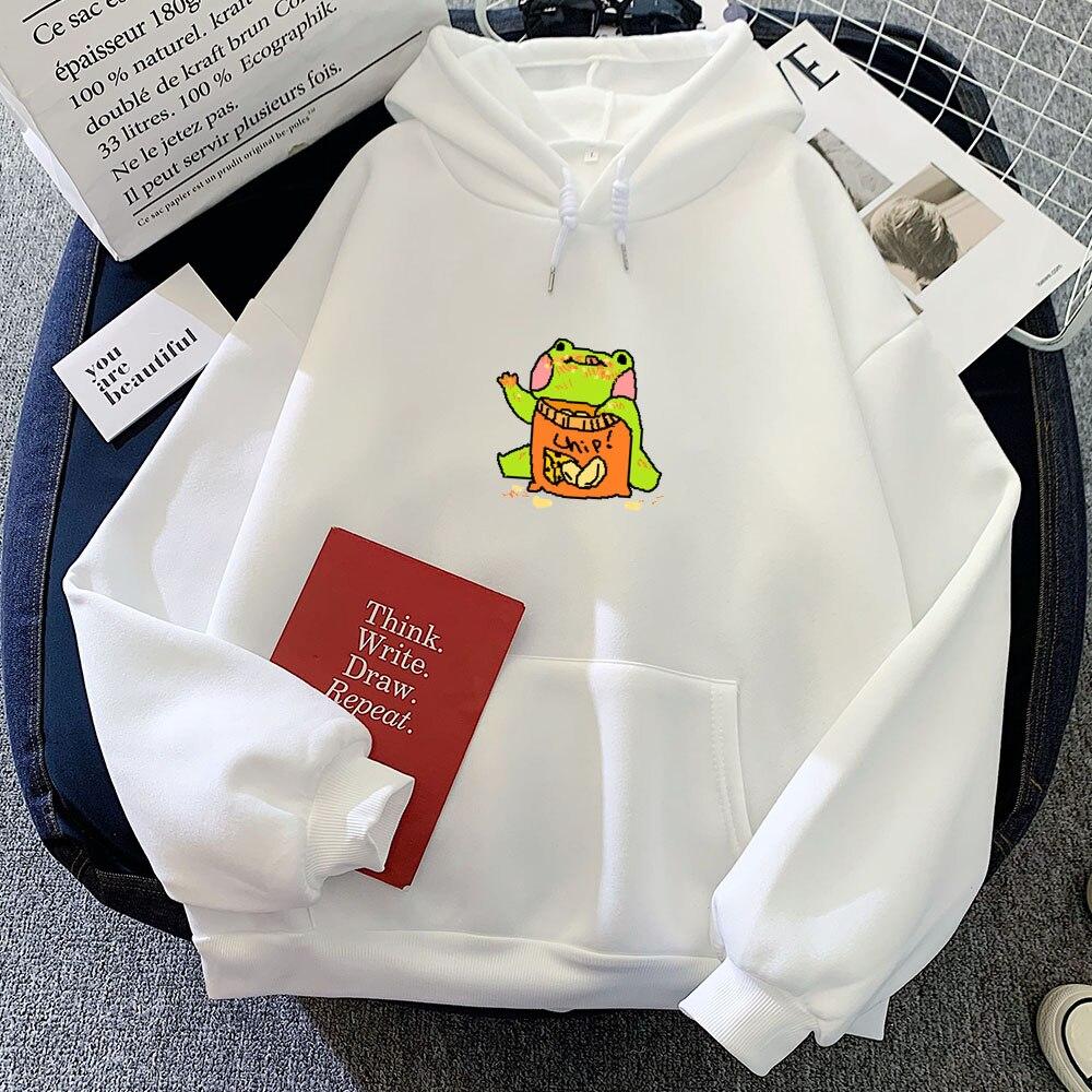 Cute Frog Eating Chips Hoodie Hoodies & Sweatshirts KEEVICI Factory Store 