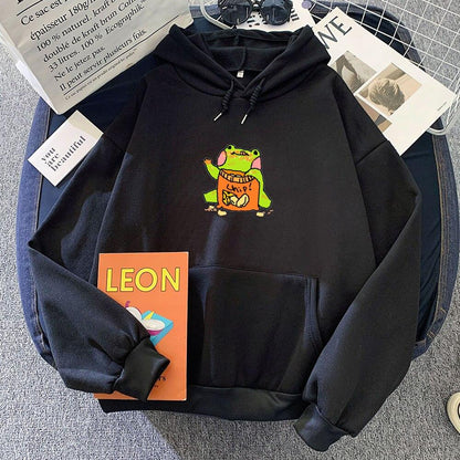 Cute Frog Eating Chips Hoodie Hoodies & Sweatshirts KEEVICI Factory Store 