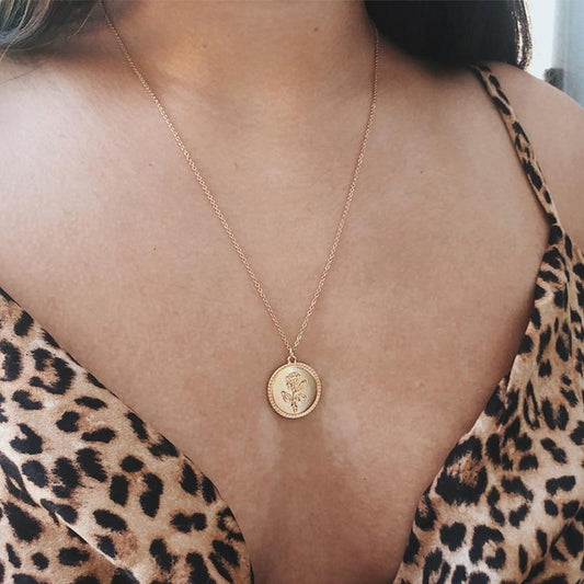 Rose Coin Pendant Necklace - FashionAngelz