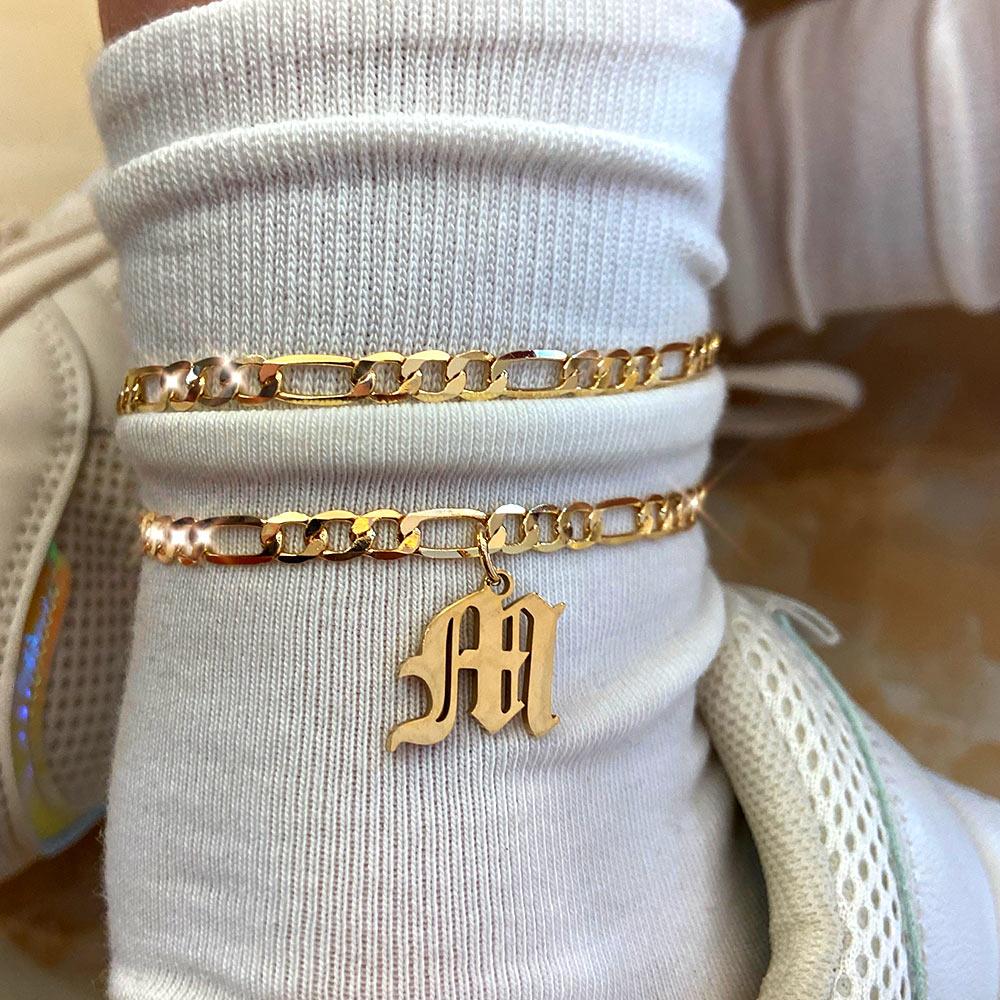 Old English Cuban Initial Anklet - FashionAngelz