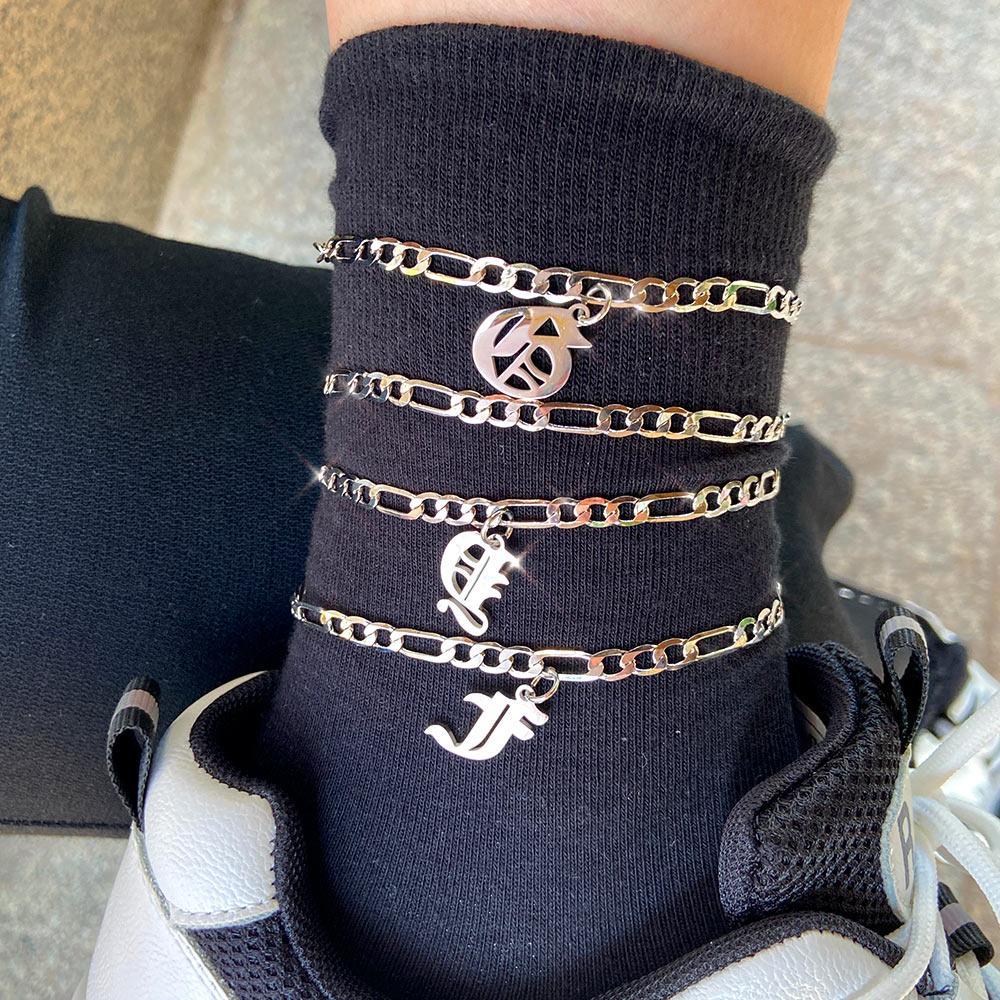 Old English Cuban Initial Anklet - FashionAngelz