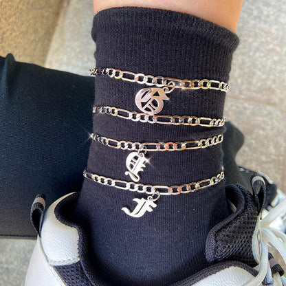 Old English Cuban Initial Anklet - FashionAngelz