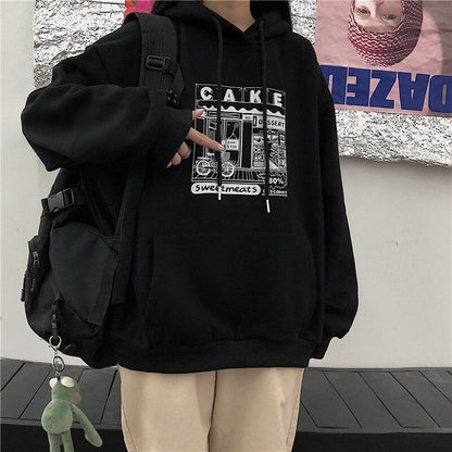 Oversized "Cake Shop" Hoodie Hoodies & Sweatshirts Cotday Clothes Store Midnight Black M 
