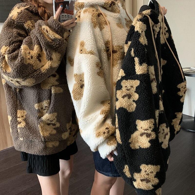 Teddy Plush Coat Hoodies & Sweatshirts JIEJIN Official Store Midnight Black M 