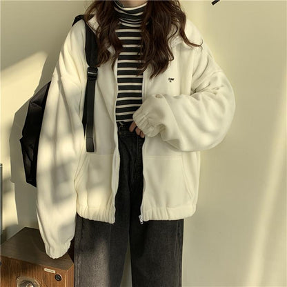 Fleece Zip Up Hoodies & Sweatshirts Altayskiy Lover Store Beige M 