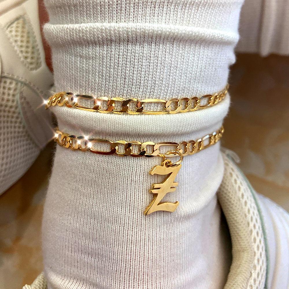 Old English Cuban Initial Anklet - FashionAngelz