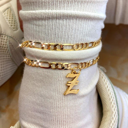 Old English Cuban Initial Anklet - FashionAngelz