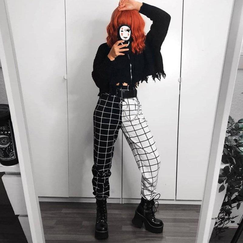 Black & White Checked Sweatpants Pants & Capris HAODUO Store 