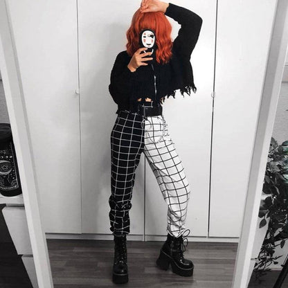 Black & White Checked Sweatpants Pants & Capris HAODUO Store 