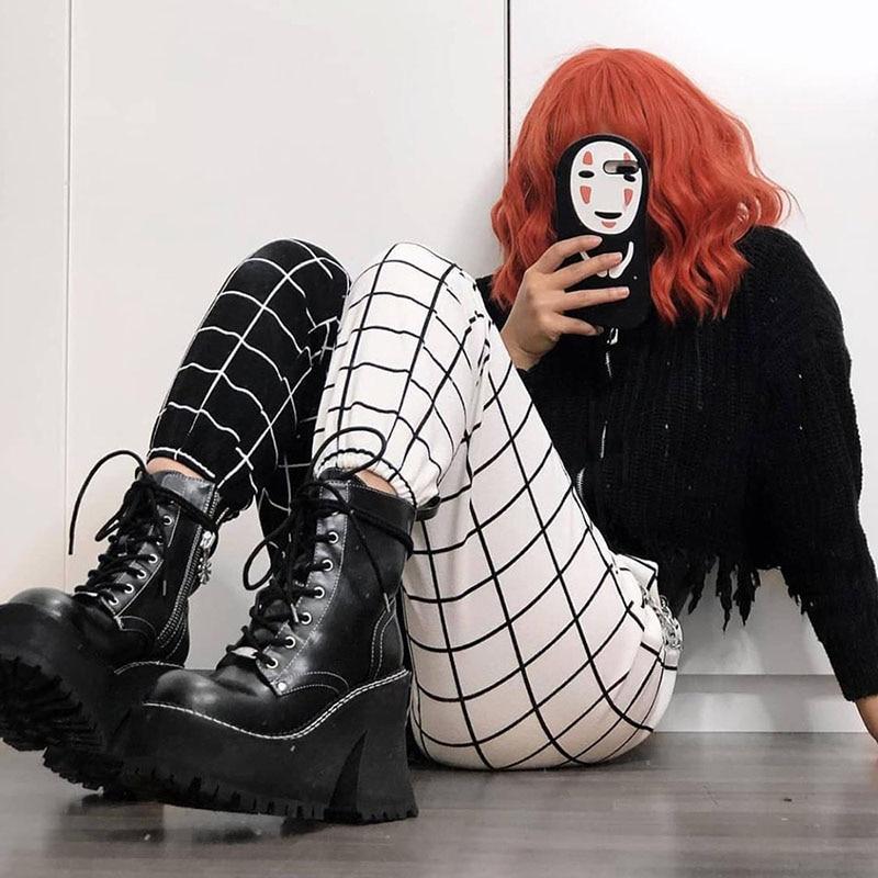 Black & White Checked Sweatpants Pants & Capris HAODUO Store 