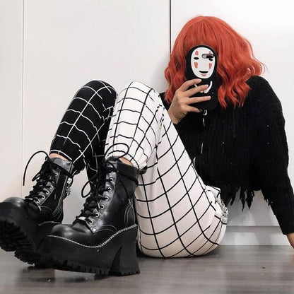 Black & White Checked Sweatpants Pants & Capris HAODUO Store 