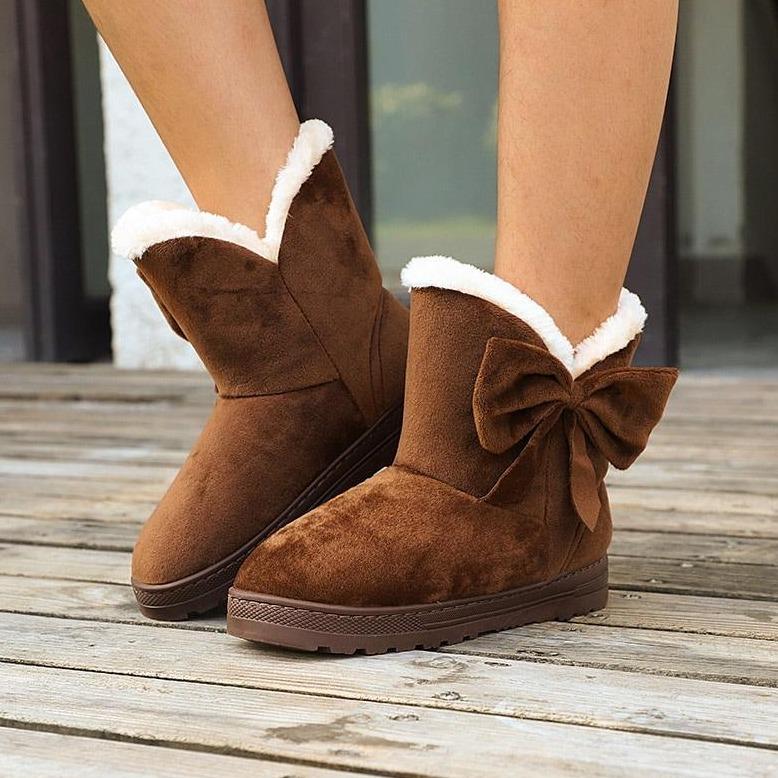 Fur Plush Bow Boots Ankle Boots MCCKLE Stylish Store Chestnut Brown 4 