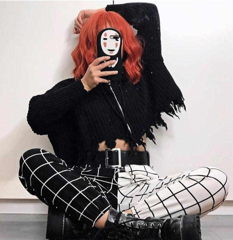 Black & White Checked Sweatpants Pants & Capris HAODUO Store 