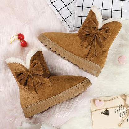 Fur Plush Bow Boots Ankle Boots MCCKLE Stylish Store Coffee 4 