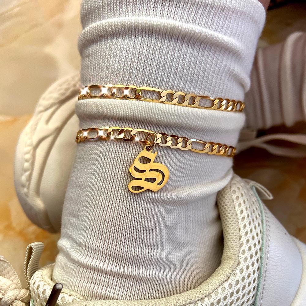 Old English Cuban Initial Anklet - FashionAngelz