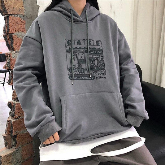 Oversized "Cake Shop" Hoodie Hoodies & Sweatshirts Cotday Clothes Store Charcoal Grey M 