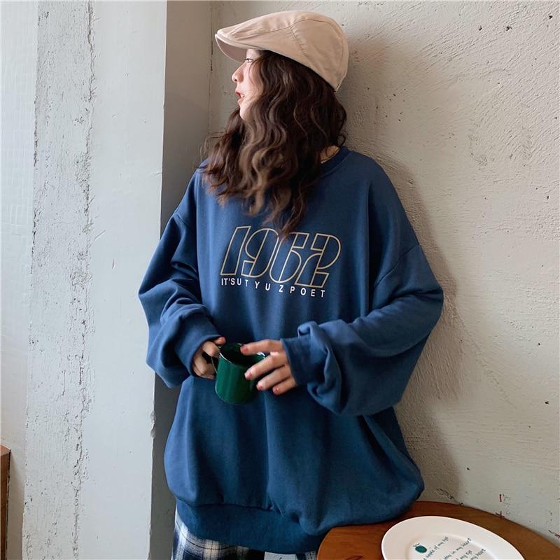 Oversized Boyfriend "1962" Sweater Hoodies & Sweatshirts BARGAIN HUNTERS Store Navy Blue S 