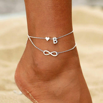 Tiny Heart Initial Anklet - FashionAngelz