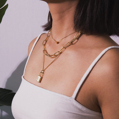Multi-Layer PadLock Pendant Necklace - FashionAngelz