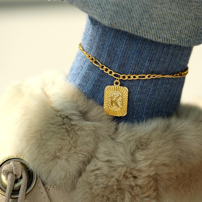 Square Initial Anklet - FashionAngelz