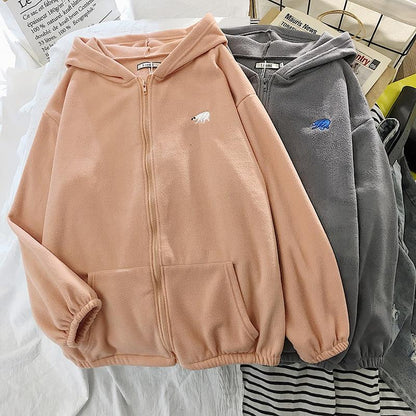 Bear Zip Up Hoodie Hoodies & Sweatshirts YanQingHuan Store Hazel Brown S 