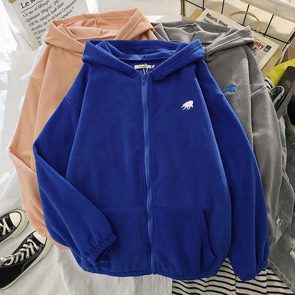 Bear Zip Up Hoodie Hoodies & Sweatshirts YanQingHuan Store Navy Blue S 