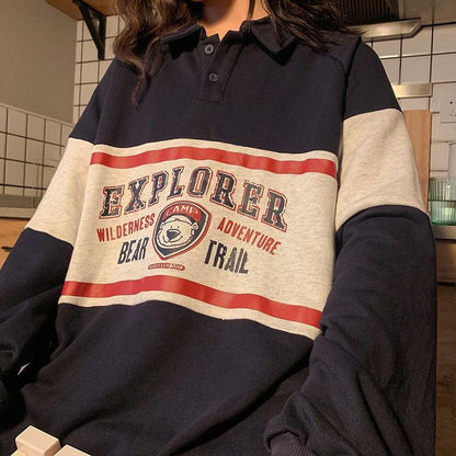 Oversized Polo "Explorer" Sweatshirt Hoodies & Sweatshirts VOLAC Store Navy Blue S 