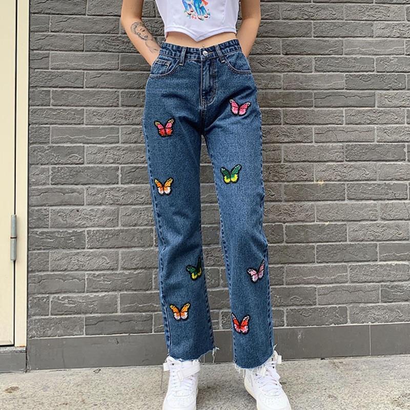 Colorful Butterfly Jeans Jeans SHENGPALAE Official Store 