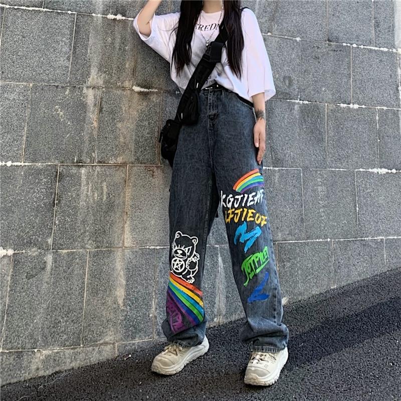 Graffiti Print Jeans Jeans SHENGPALAE Official Store 