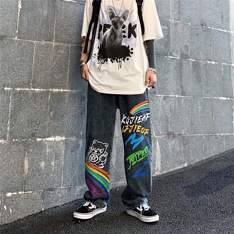 Graffiti Print Jeans Jeans SHENGPALAE Official Store 