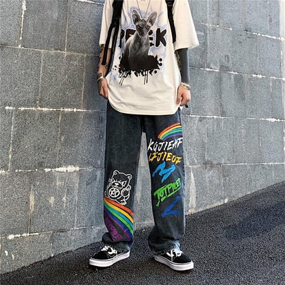 Graffiti Print Jeans Jeans SHENGPALAE Official Store 