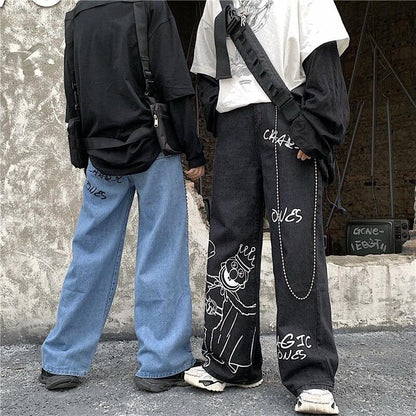 Cartoon Print Jeans Jeans SHENGPALAE Official Store 