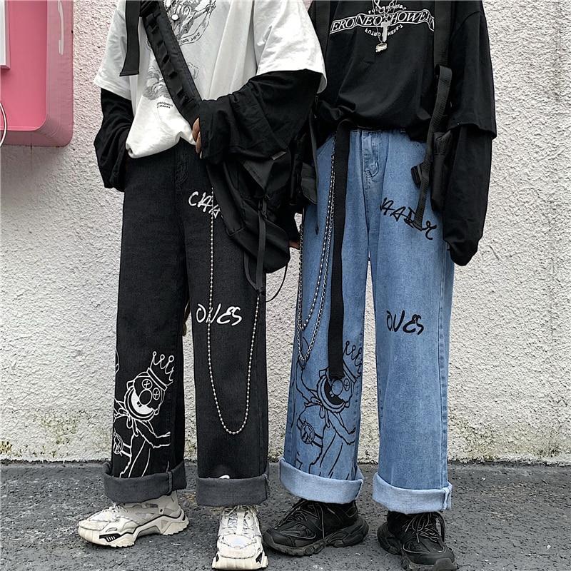 Cartoon Print Jeans Jeans SHENGPALAE Official Store 