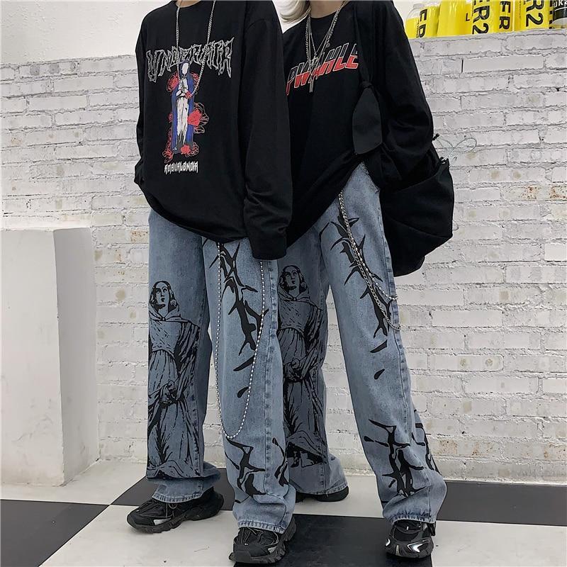 Loose Streetwear Jeans Jeans SHENGPALAE Official Store 