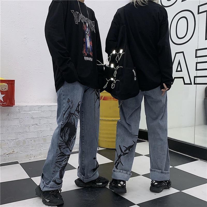 Loose Streetwear Jeans Jeans SHENGPALAE Official Store 